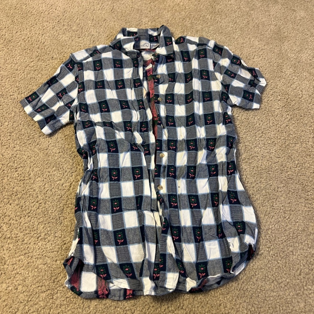 Basic Editions Navy and White Plaid Button-Down Shirt